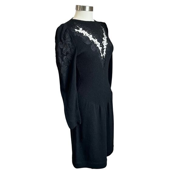 Pat Sandler Wellmore For Saks Fifth Avenue Black Santana Knit Puff Sleeve Dress - Picture 3 of 8
